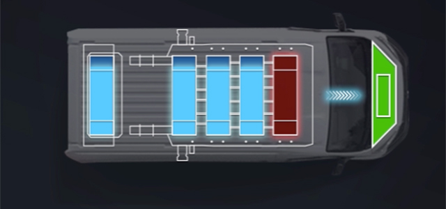 Illustrasjon av fem batterier der det ene har sluttet å virke og er markert i rødt